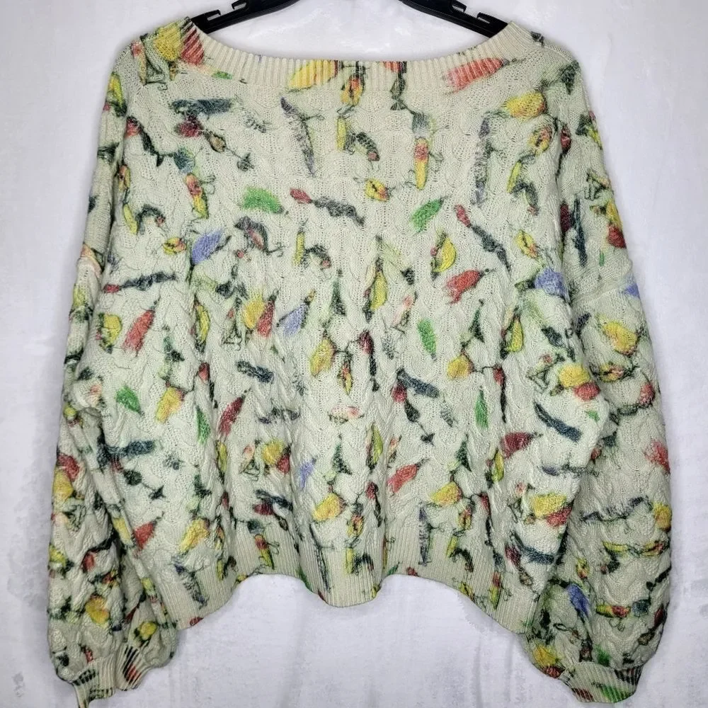 Anthropologie Catch of the Day Cable Knit Lambswool Sweater‎ Size XL